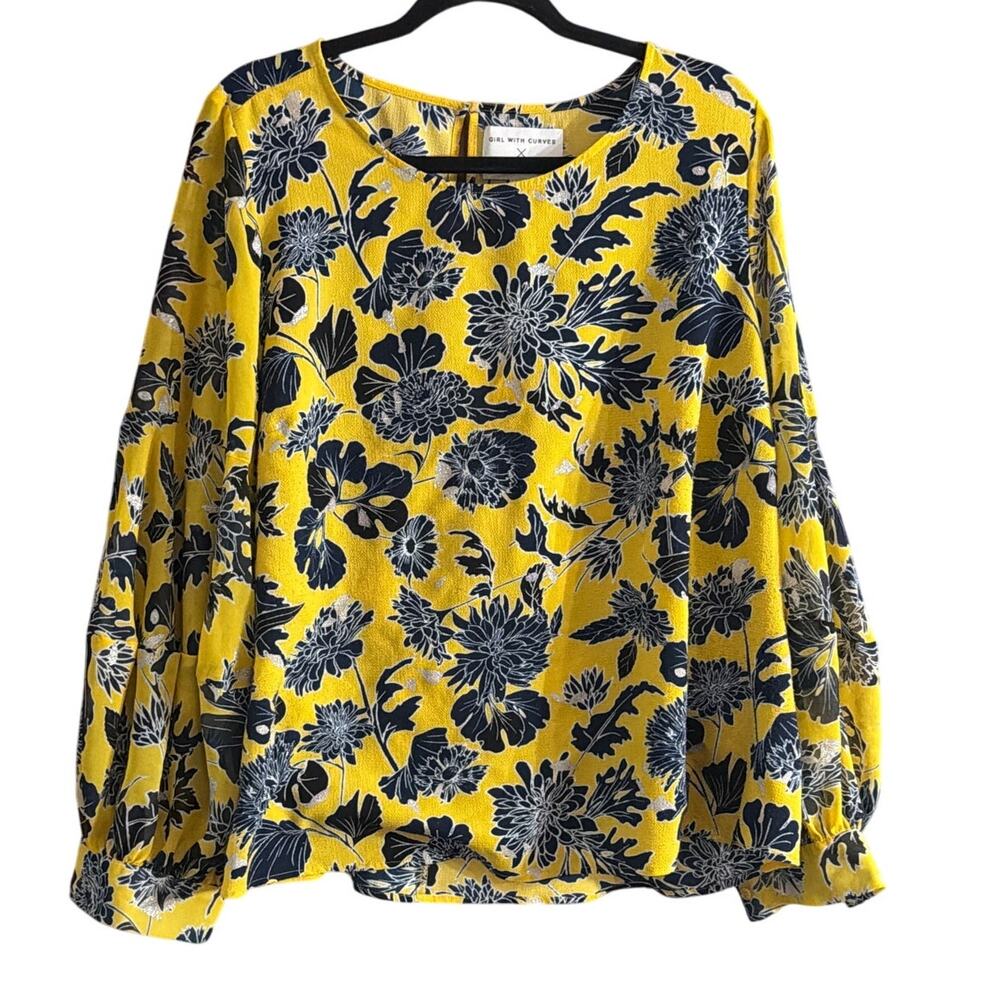 Girl With Curves x Lane Bryant Women's Plus Size Yellow Floral Blouse Size 18